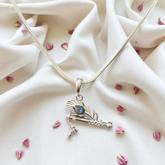 925 Pure Silver Krishna Flute Locket